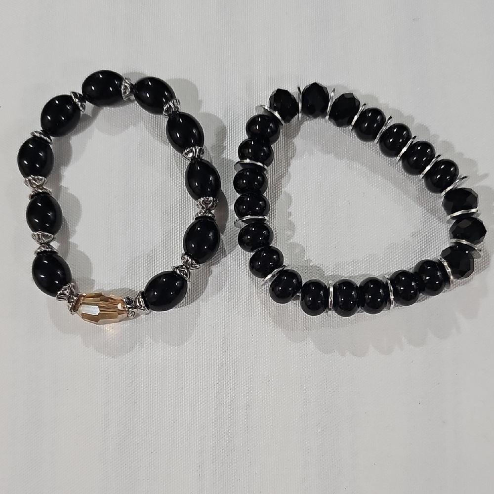 Elegant Black Beaded Bracelet Set